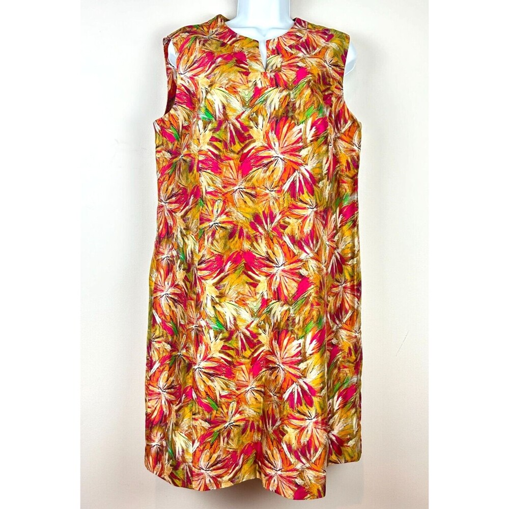 Doncaster 100% Silk Gold & Pink Back Zip Sleeveless Sheath Dress Size 12